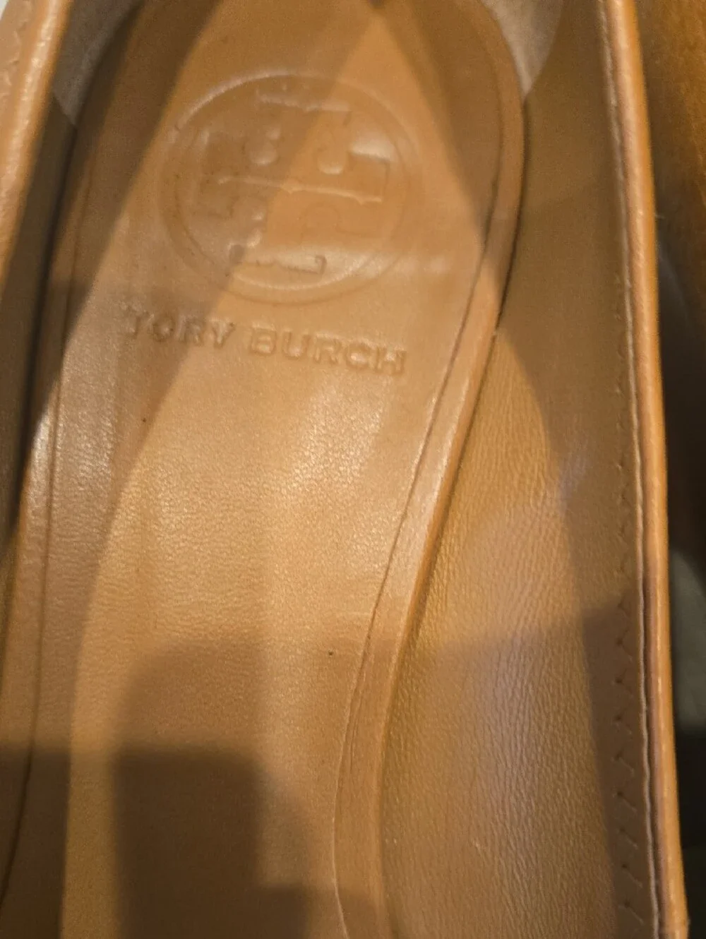 Tory Burch Cognac Leather Logo Wedge Pumps